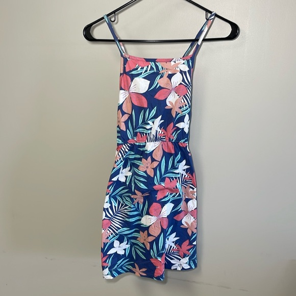 Roxy Girl Blue Strappy Dress with Pink & White Floral Print - Girls Size XL (14) - Picture 2 of 14